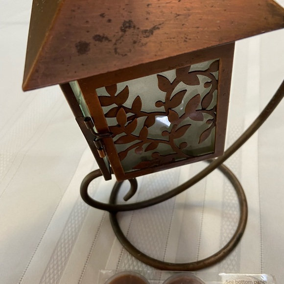 Lantern Tea Light Holder Rustic Copper Colored Frosted Glass IncludesTea Lights - Picture 3 of 11